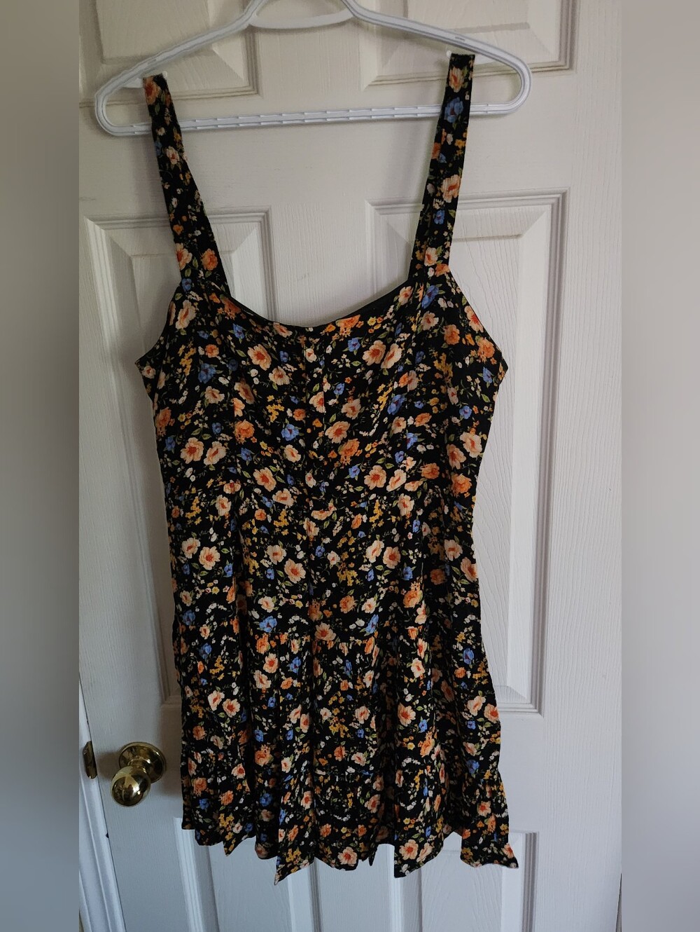 Forever 21 Black Mini Dress with Orange and Blue Floral Print